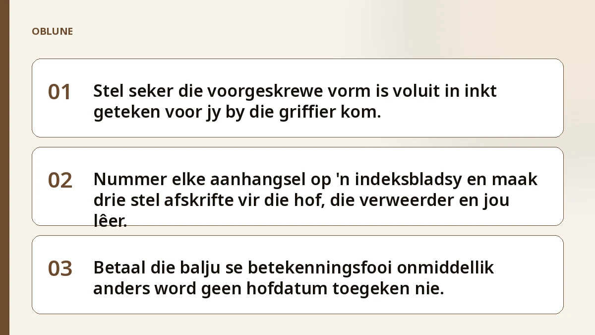 Dagvaarding uitreiken: jou eis-pakket dokument vir dokument