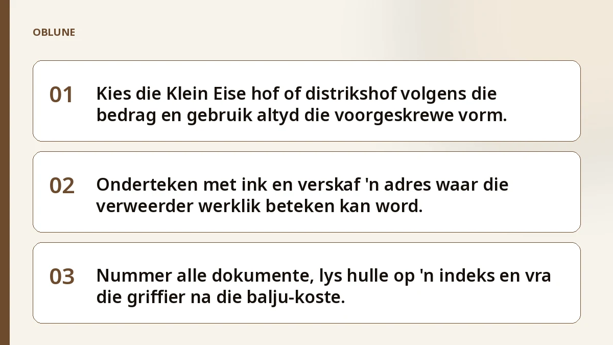 Eis instel sonder prokureur: wat die hof van jou vra