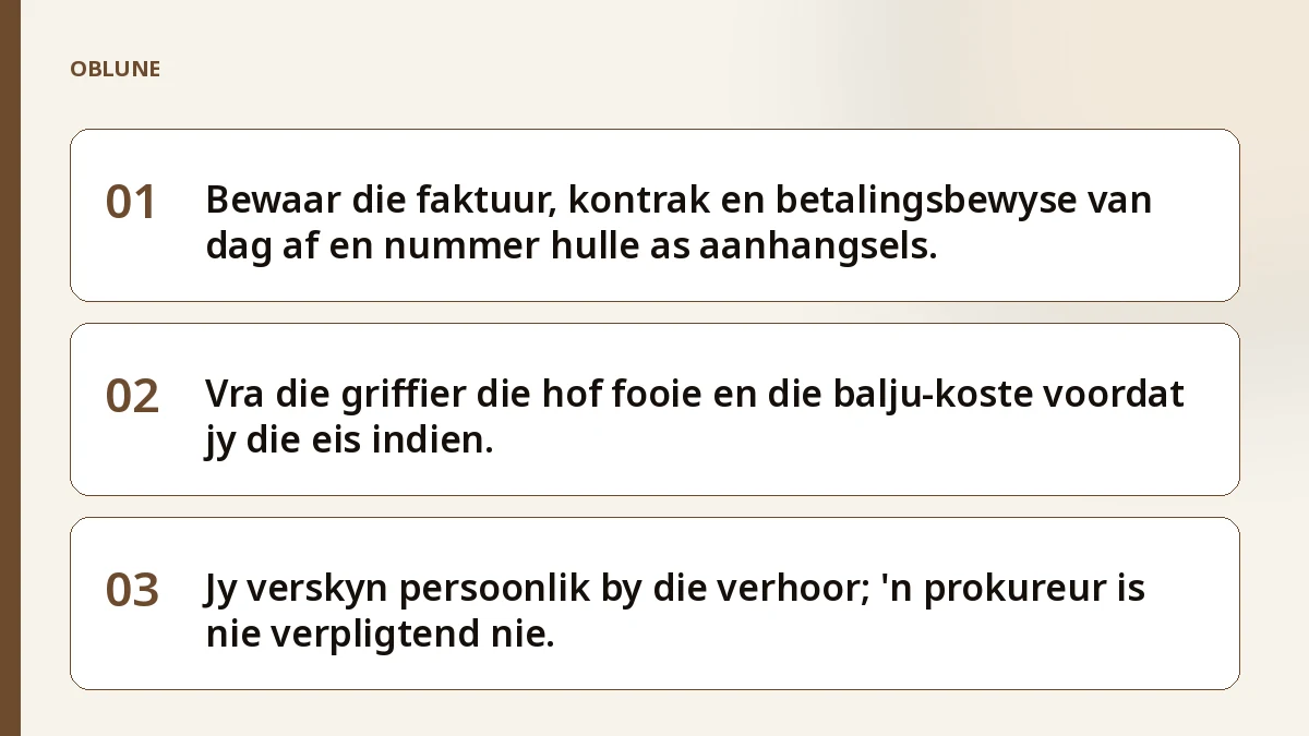 Hof fooie klein eise: van faktuur tot dagvaarding