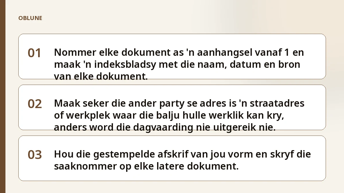 Klein eise hof: bewyslêer wat jy nodig het