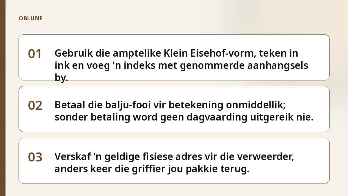 Onbetaalde faktuur eis: wat die klein eisehof van jou vra
