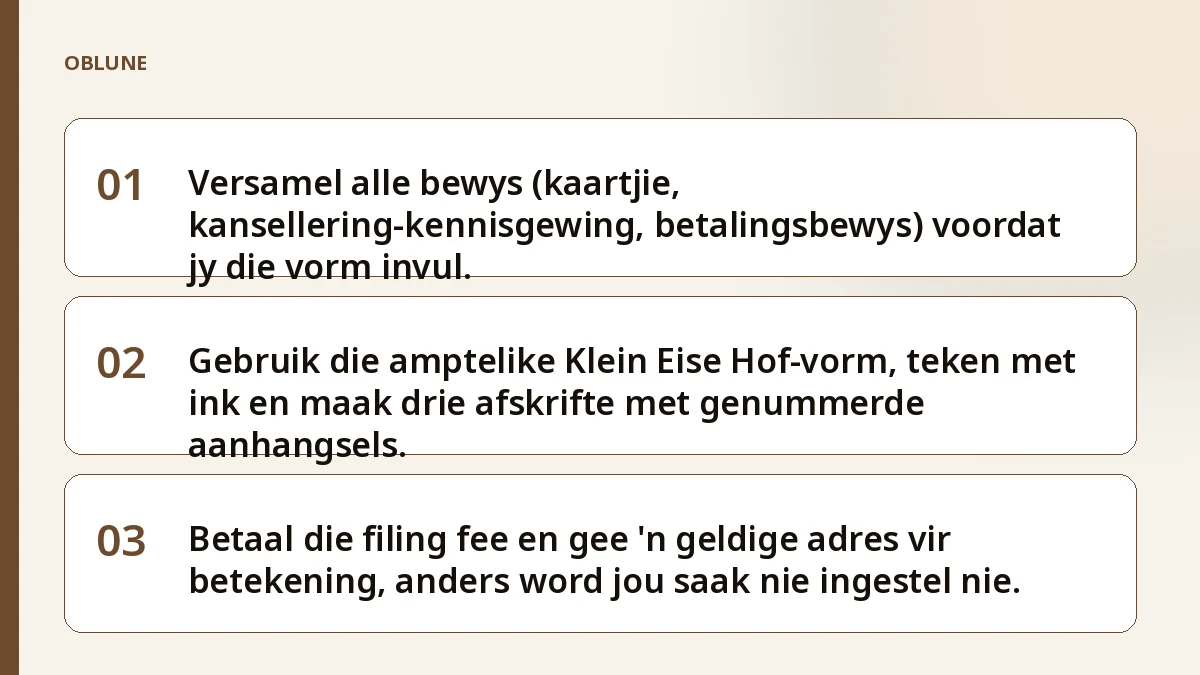 Vlug gekanselleer vergoeding: bou jou klein-eis-pakket stap vir stap