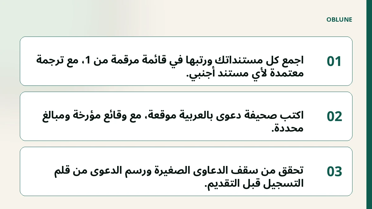 صحيفة دعوى نموذج: ترتيب ملف مطالبة مالية كاملًا