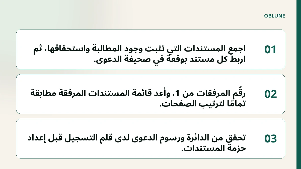 رفع دعوى مطالبة مالية ناجز: ترتيب ملف الأدلة