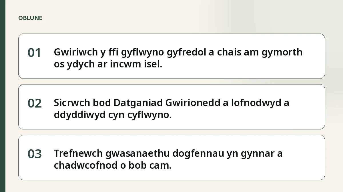 Dyfarniad llys gorfodi: costau a logisteg cyn cyflwyno