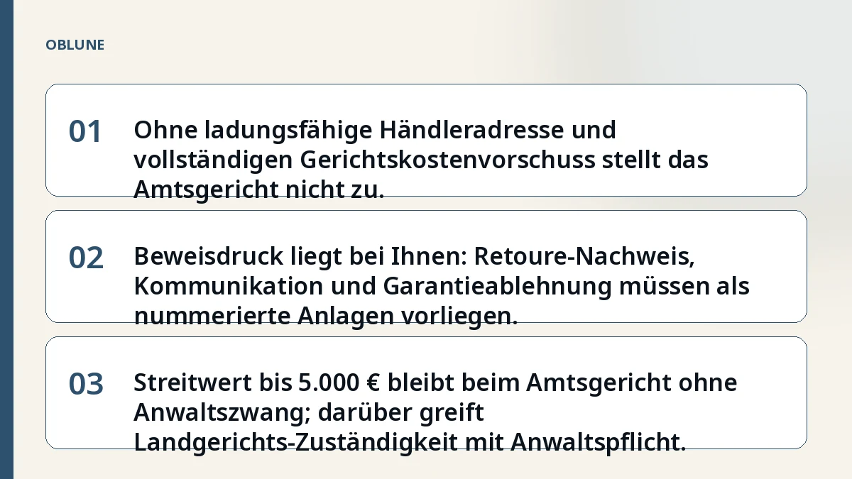 Amazon Marketplace Rücksendung: Geld nicht erhalten – Kosten und Logistik vor der Klage beim Amtsgericht