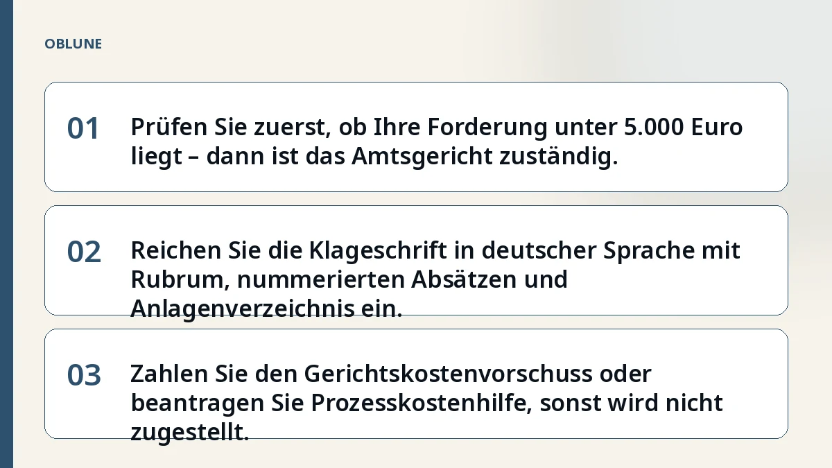 Klage beim Amtsgericht ohne Anwalt: Reihenfolge