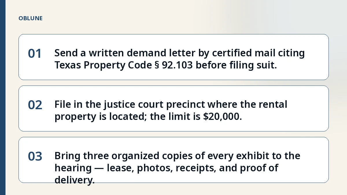 Security Deposit Demand Letter Template: Texas Justice Court Timeline