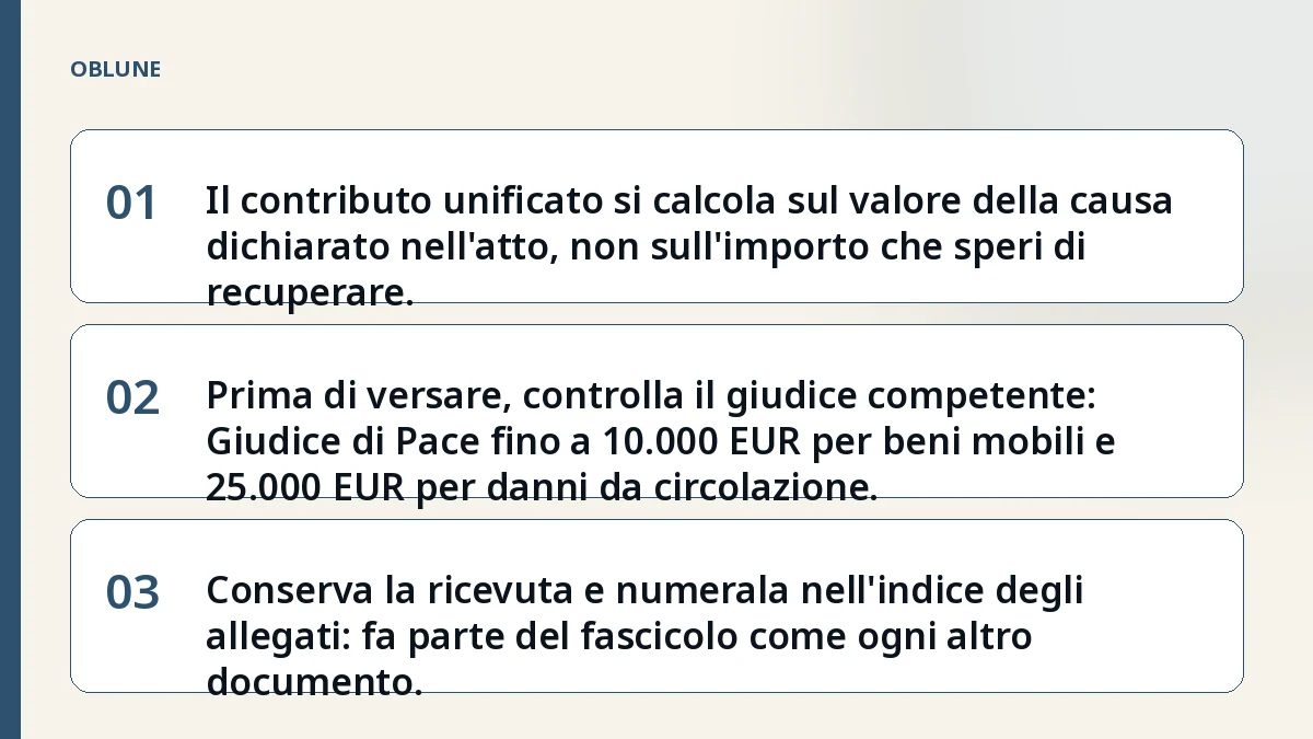 Contributo unificato tabella: come si calcola al deposito