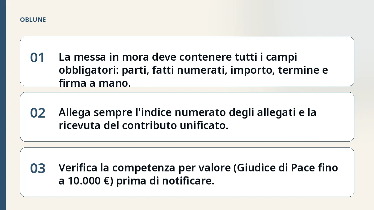 Cos'è la messa in mora: cosa chiede il giudice campo per campo