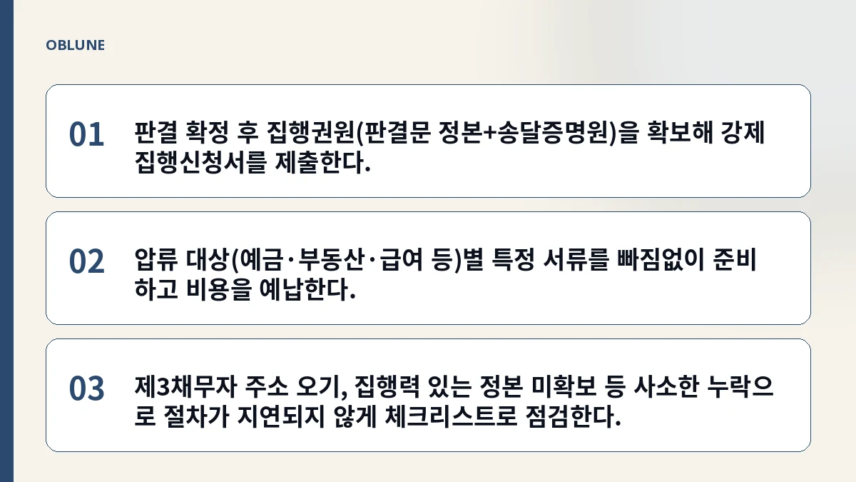 판결 확정 후 강제집행, 미지급 채권자가 밟아야 할 실제 절차