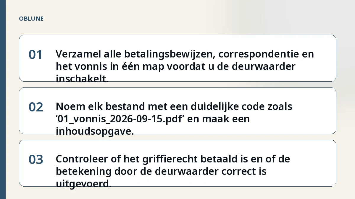 Tenuitvoerlegging vonnis: bewijsmappen ordnen voor de deurwaarder