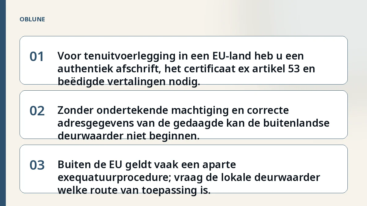 Tenuitvoerlegging vonnis in buitenland: uw documentenpakket voor de deurwaarder