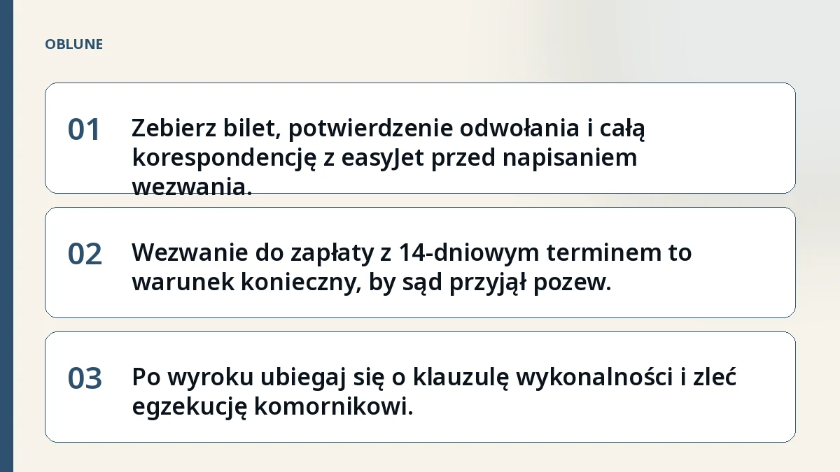 Odwołany lot odszkodowanie easyJet – od wezwania do rozprawy w sądzie rejonowym
