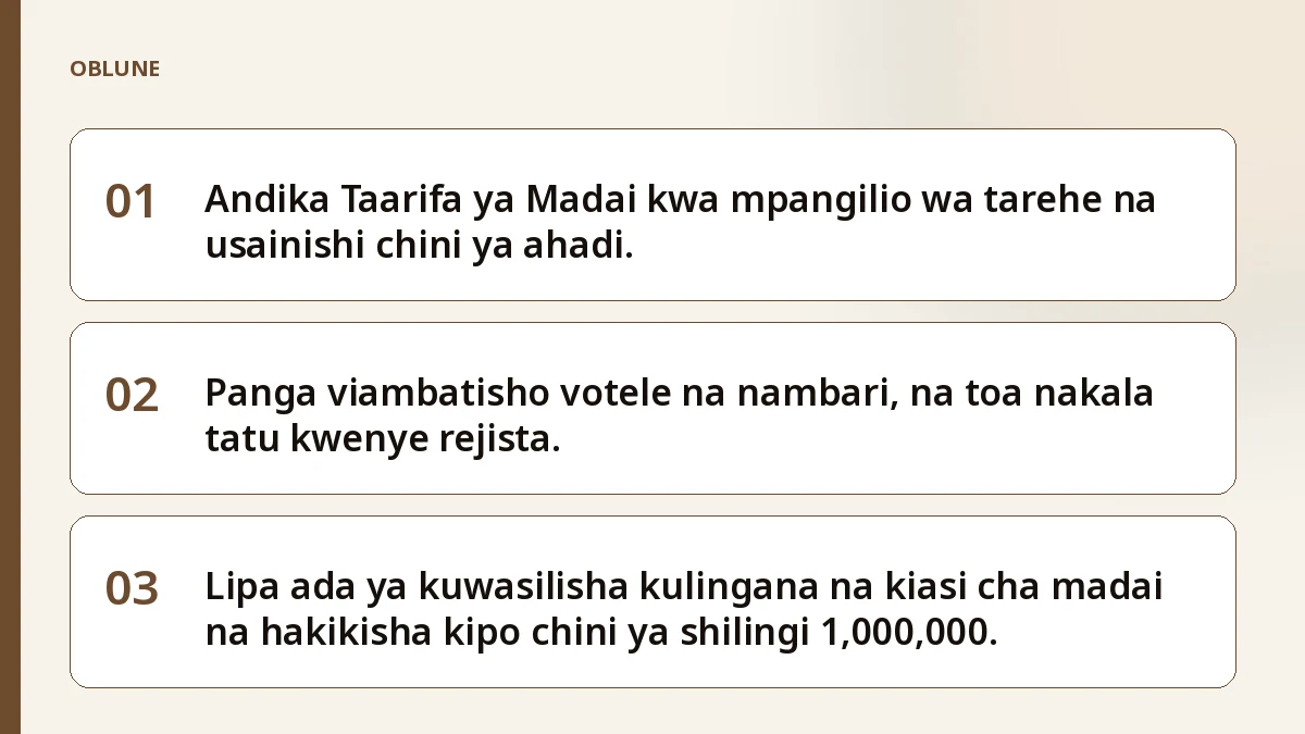 Kodi ya Nyumba in English: Pakeji ya Madai Madogo