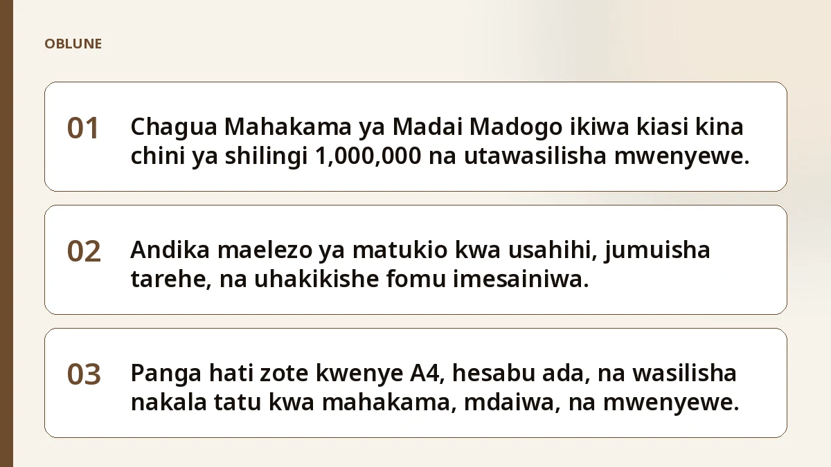 Kutoa Ushahidi Mahakamani ya Madai Madogo: Michango na Hati